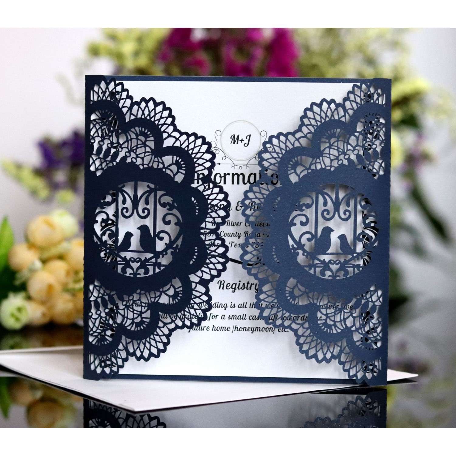 Laser Invitation Card  Wedding Invitations Lovebirds Pattern